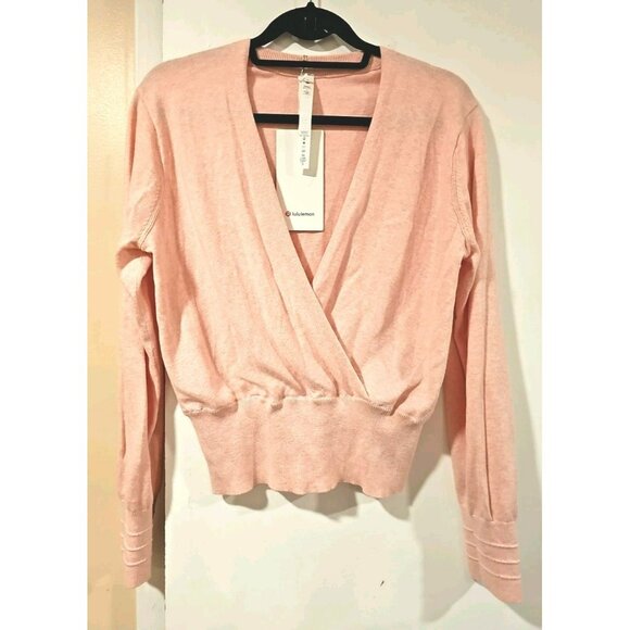 Lululemon Crossover Ribbed Waist Sweater Sz 8 Pink Cashmere Comfy Soft Luxury - Picture 3 of 10